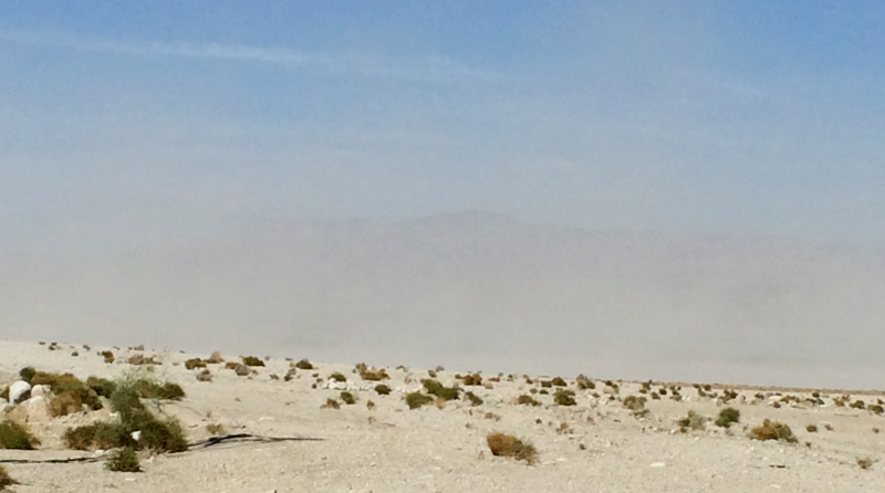 Last week the San Bernardino Mountains were hidden from view by a sand storm. This picture was taken about on mile north of our house, where the housing tracts ends to open desert.
