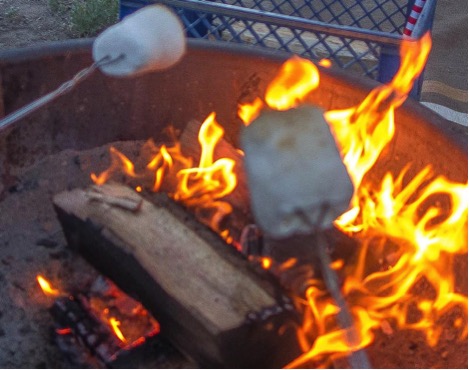 Roasting Marshmallows at the campfire at June Lake