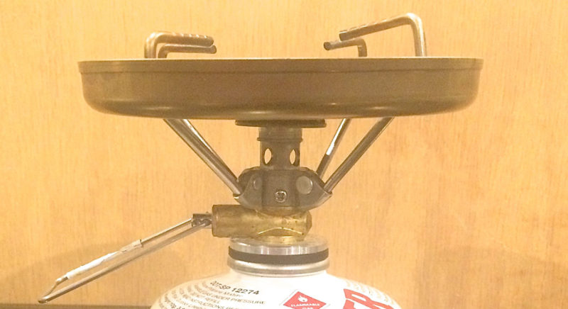 close-up of Snow Peak Giga Power stove & wind screen